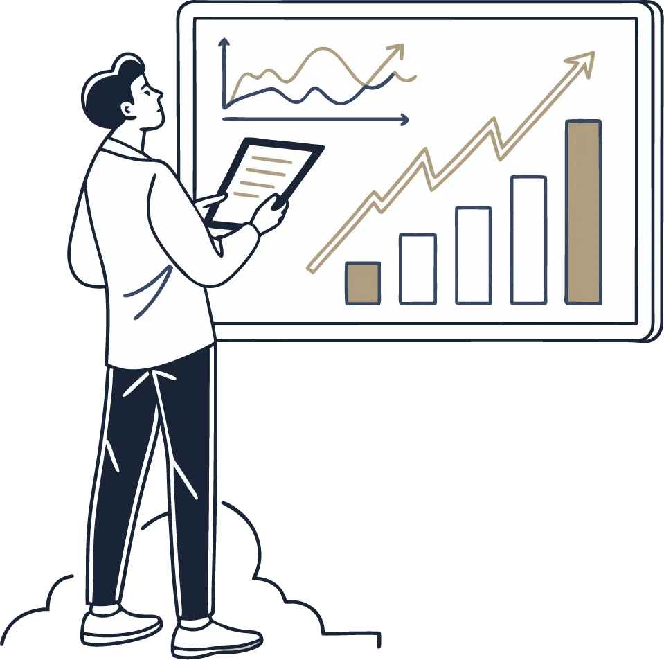 Clip art of a person analyzing graphs